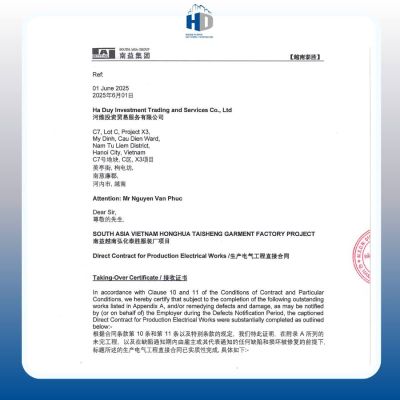 TAKING OVER CERTIFICATE FROM SOUTH ASIA GROUP