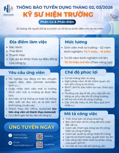 TH&Ocirc;NG B&Aacute;O TUYỂN DỤNG TH&Aacute;NG 02/03 - 2026