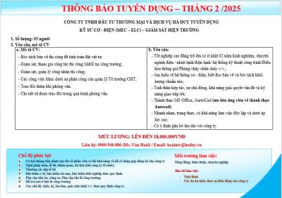 TUYỂN DỤNG THÁNG 02/2025